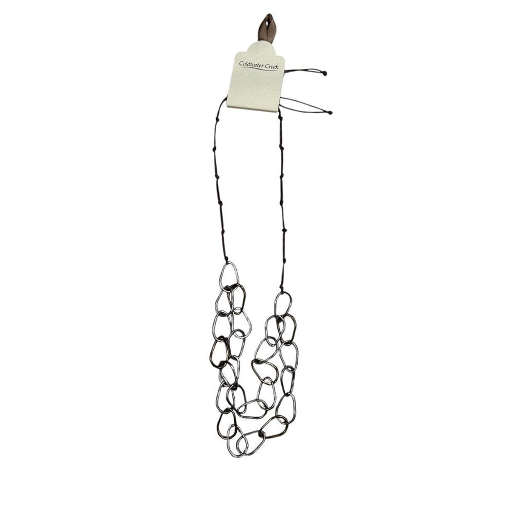 Coldwater Creek Metal Ring Necklace Silver Bronze Adjustable